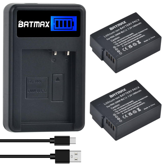 Batmax 2X DMW-BLC12 Battery + Quick LCD Charger for Panasonic DMC-GX8 DMC-FZ200 DMC-FZ300 DMC-FZ1000 DMC-FZ2500 Lumix DC-FZ1000 II DC-G97 DC-G95