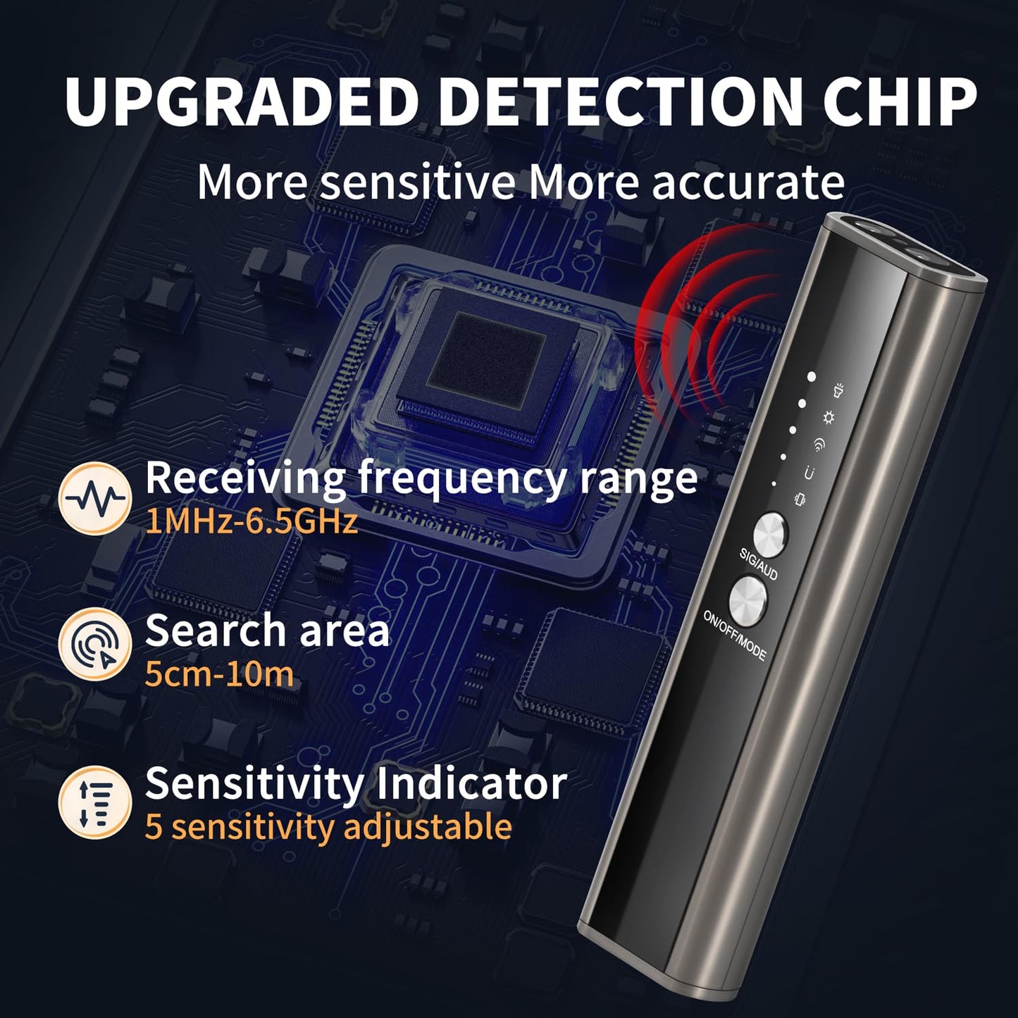 AMOYFILTER KT-02 Hidden Camera Detector, 4 Modes to Detect Spy Cameras, Bugs, GPS Trackers, with Flashlight, Audible Alarm/Beeping Mode, for Hotels