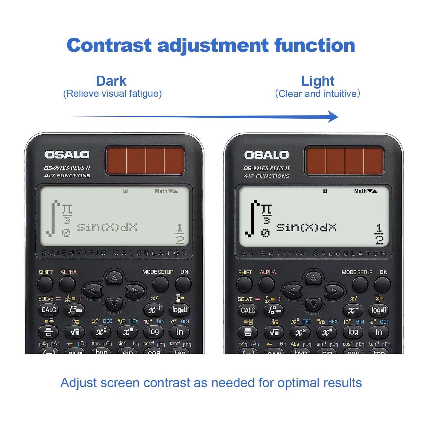 OSALO Scientific Calculator 417 Function 2 Line 10+2 Digits Written Display Solar and Battery Calculators for School College Students Secondary Black