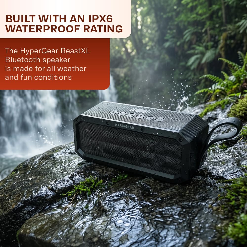 HyperGear BeastXL Bluetooth Speaker - 30W IPX6 Portable Speaker Bluetooth, Linkable Blue Tooth Speakers Outdoor & Indoor Water Resistant Loud Bass
