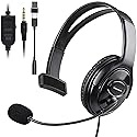 Wired Single Ear Headset with 3.5mm Jack & USB-C & USB-A Adapter for PS5, PS4, Xbox, Switch, PC, iPhone, iPad, Android - Unilateral Mono Headphone