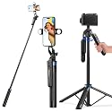 UBeesize 64'' Extendable Selfie Stick Tripod with Light & Remote, Adjustable Phone Tripod Stand for iPhone 17-11, Android, Camera, Travel Vlogging