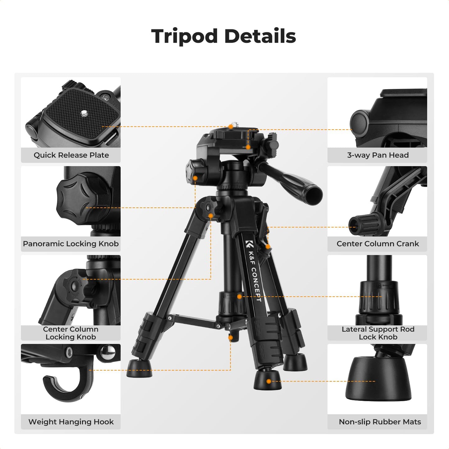 K&F CONCEPT Mini Desk Tripod for Camera, 25" Aluminum Tabletop Cellphone Video Tripods with Remote Control, Portable Small Tripod for DSLR Cameras