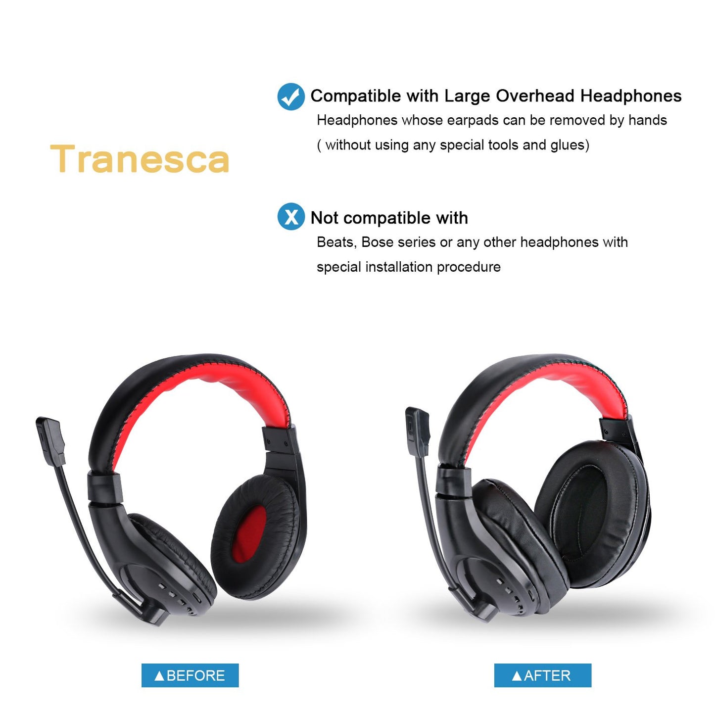 Tranesca Leather Replacement earpad/Ear Cushion/Ear Cover for ATH M50X, SteelSeries Arctis, HyperX Cloud & Alpha Big OVEREAR Headphones (Fits a Great