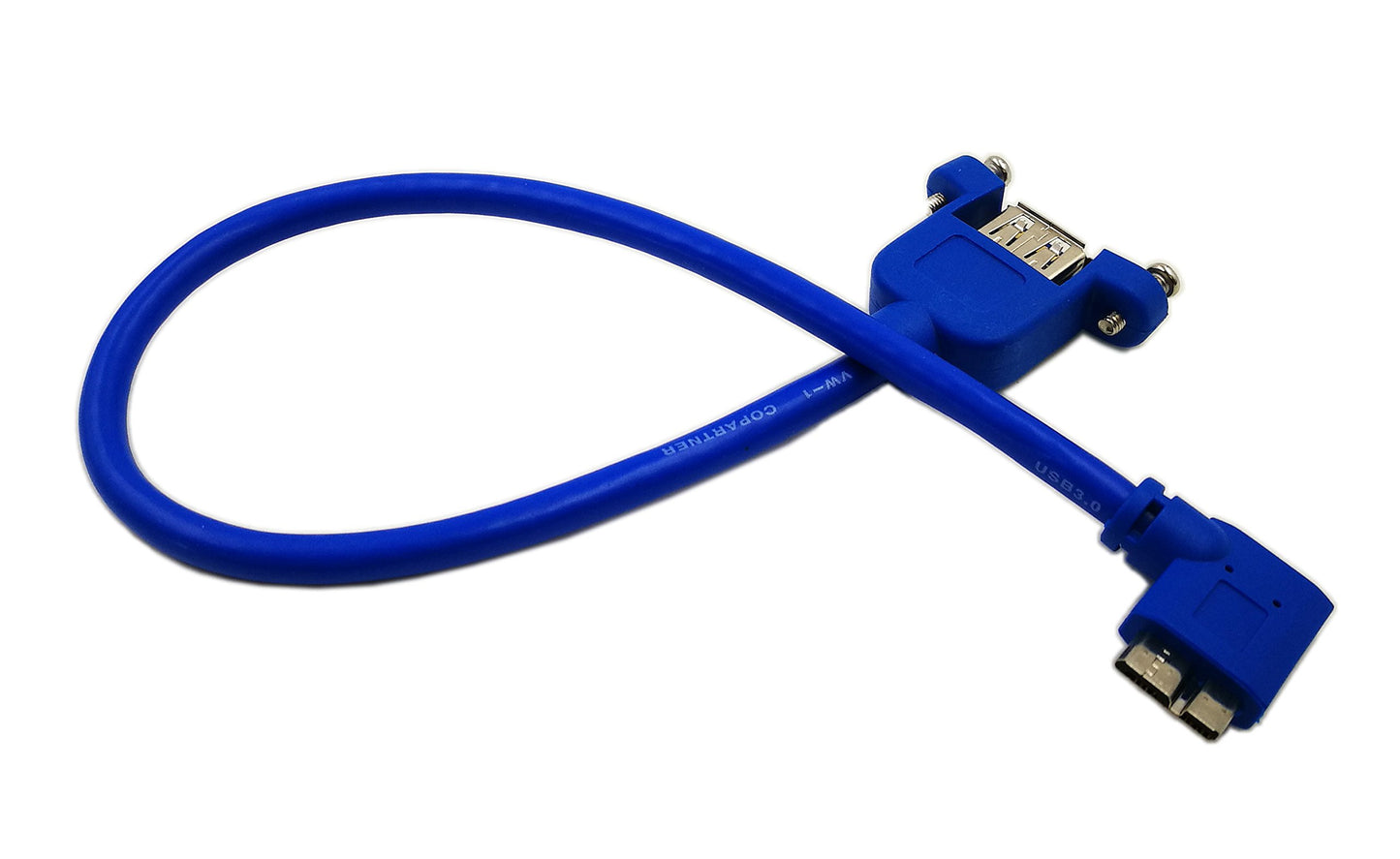 zdyCGTime 12" Panel Mount USB 3.0 A Female to 90 Degree Left Angled Micro B Male Extension Cable with Screws(Blue)