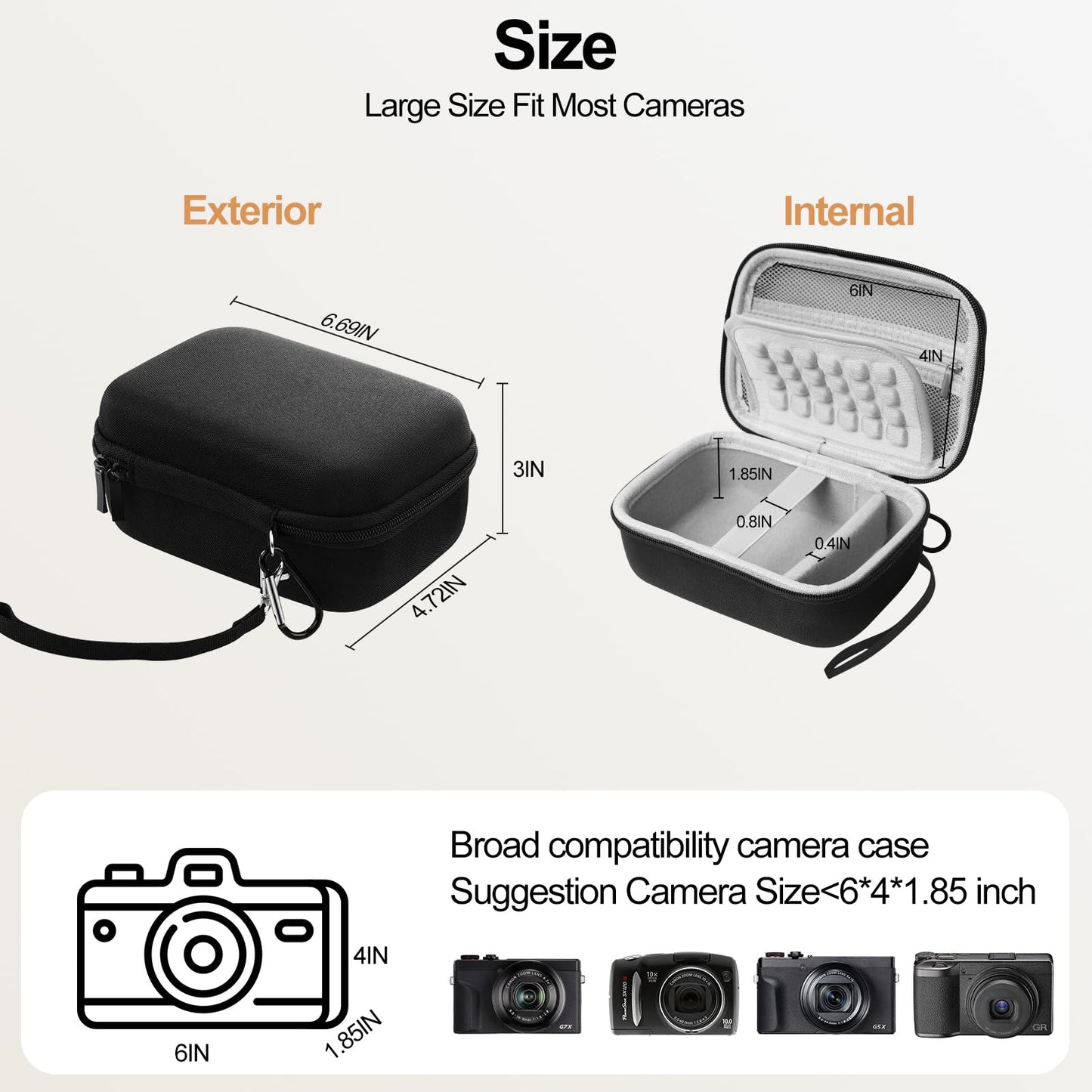 EMART Digital Camera Case, Protective Small Camera Bag for Kodak Pixpro Fz55?Cannon G7 X Mark III(Fits Cameras <6"x4"x1.85") - Lightweight & Durable