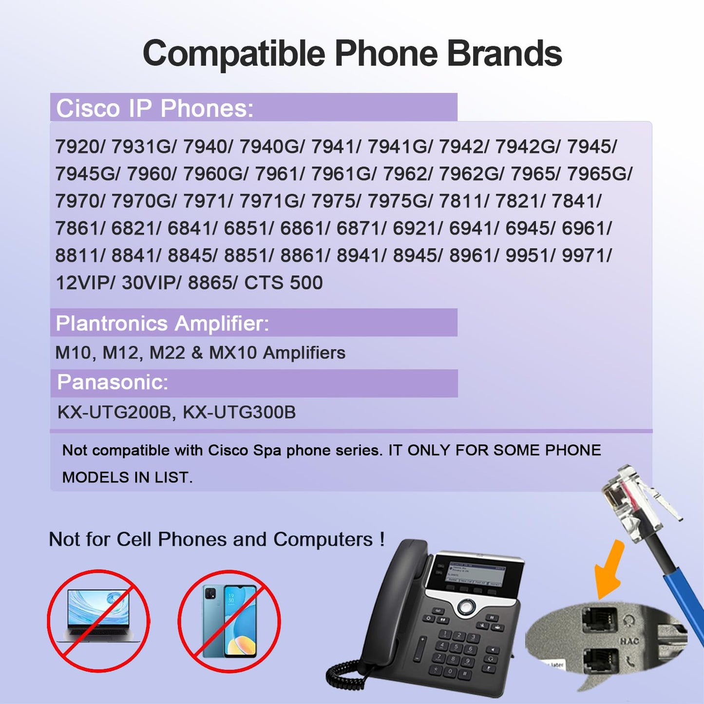 U10 Headset Adapter RJ9 Cable for Plantronics QD Quick Disconnect Headsets Wired to RJ9 Telephone Headset Cord Compatible with Cisco IP Phone 8851