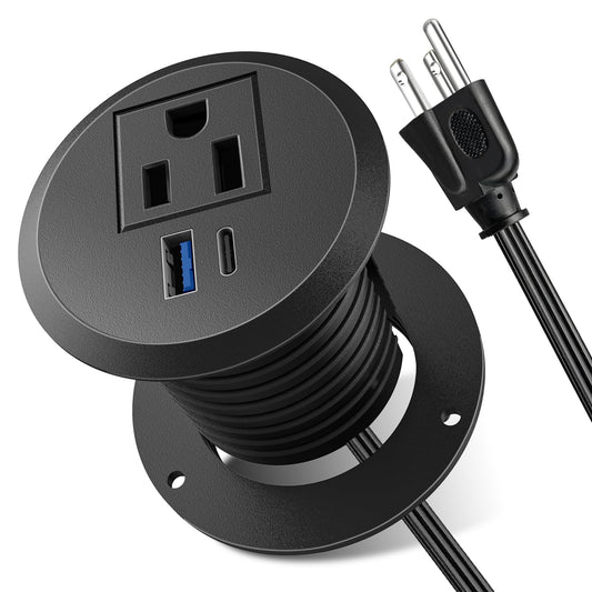 Desktop Power Grommet, 2inch Desktop Power Grommet Outlet, Recessed Power Strip Outlet with 1 USB and 1 Type-C, 20W PD Fast Charge for Desk, Kitchen