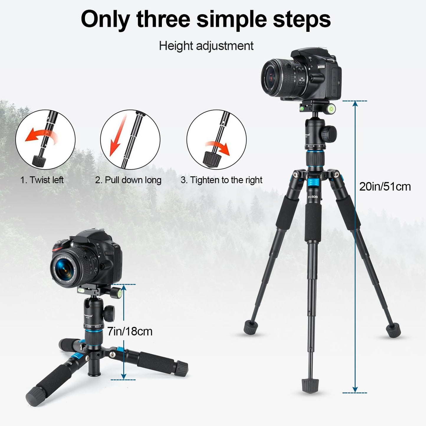 Koolehaoda Compact Mini Tripod, 20" Desktop Tripod with 360° Ball Head Aluminum Portable Small Tabletop Tripod Stand for DSLR Camera Video Camcorder
