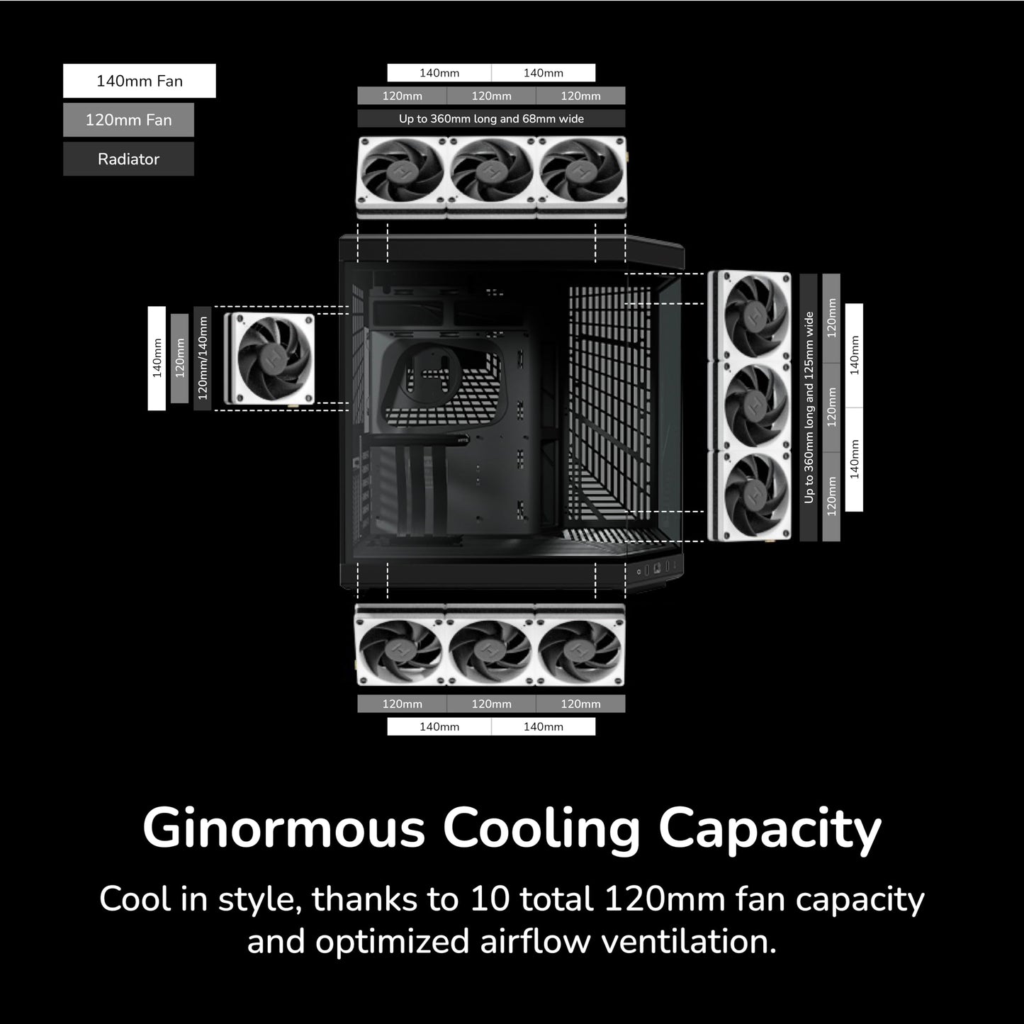 Hyte Y70 Upgraded Modern Aesthetic Dual Chamber Panoramic Tempered Glass Mid-Tower ATX Computer Gaming Case with PCIE 4.0 Riser Cable Included, Black