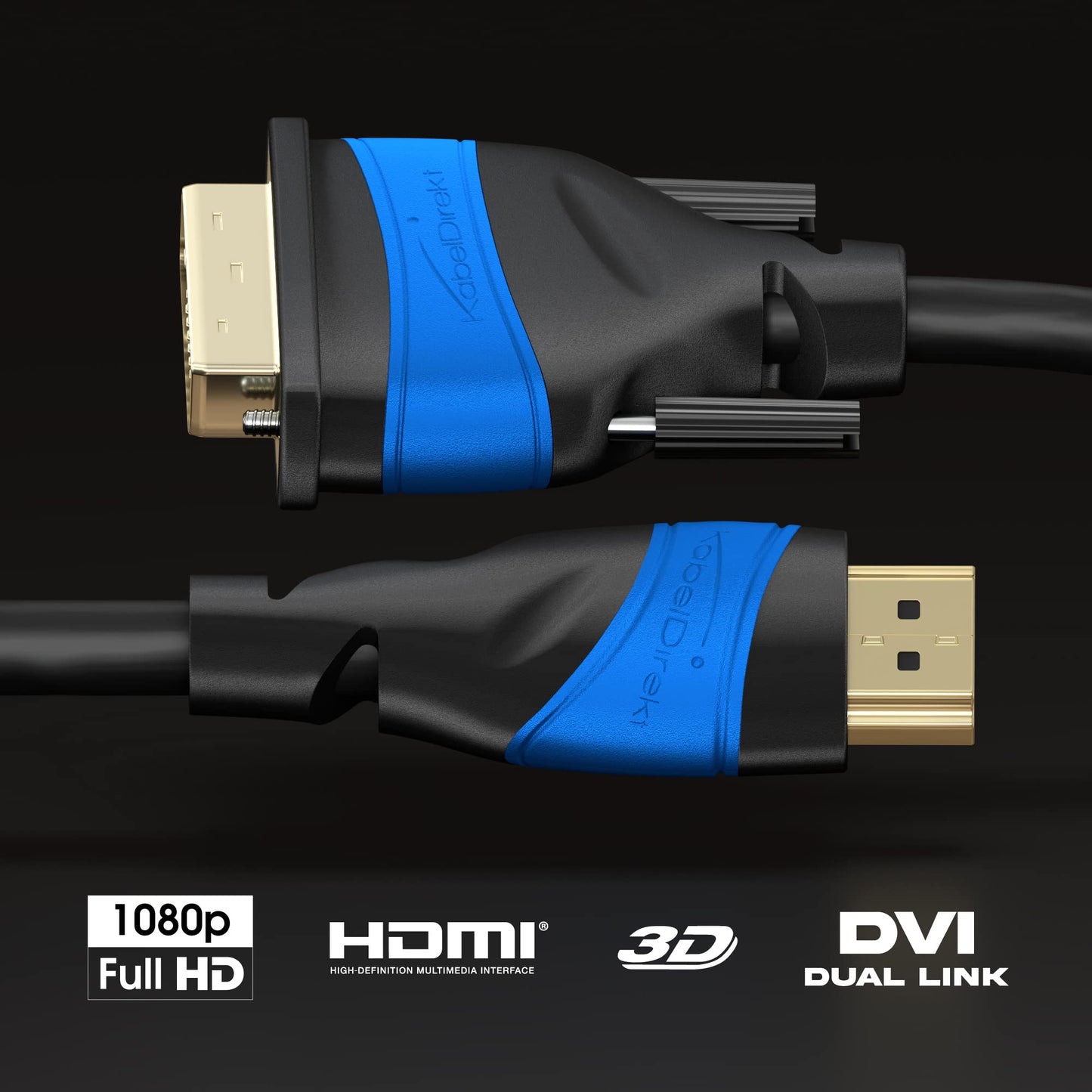 HDMI DVI Adapter Cable with A.I.S. Signal-Interference Protection - 6ft (bi-Directional DVI-D 24+1/HDMI Monitor Cable, PC/Laptop to Monitor/TV, Full