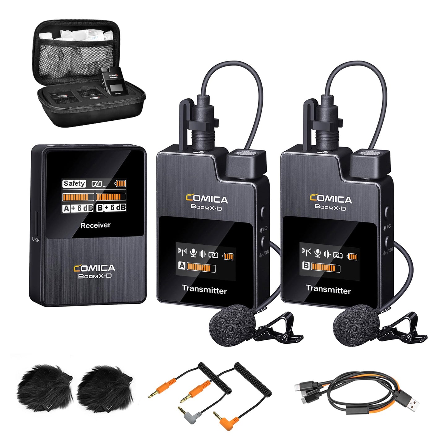COMICA BoomX-D2 Wireless Lavalier Microphone for iPhone, Android Camera, Dual Lapel Mic System with 2 Transmitters, 656ft Stable Range, Noise