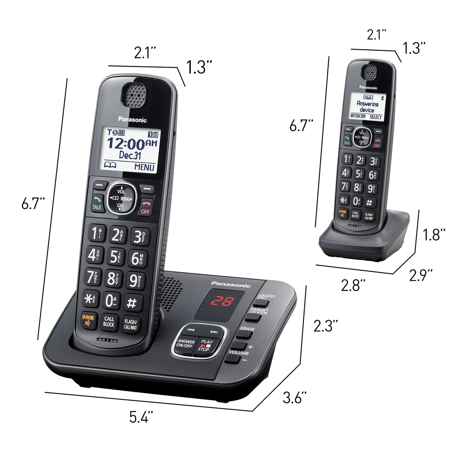 Panasonic DECT 6.0 Expandable System, Cordless Phones With Answering Machine and Call Blocking - 3 Cordless Phones 3 Handsets - KX-TGE633M (Metallic