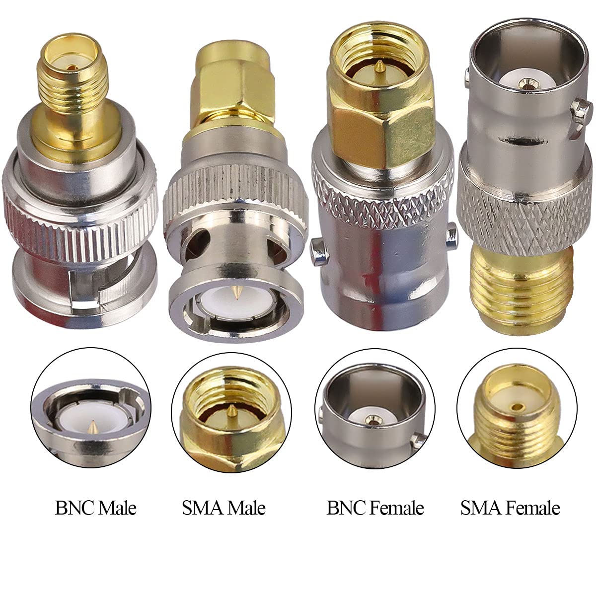 TUOLNK 4PCS SMA to BNC Antenna Coax Adapter Connector, SMA Male Female to BNC Male Female Coaxial Adapters for SDR, HAM Radio, Scanner, Walkie Talkie