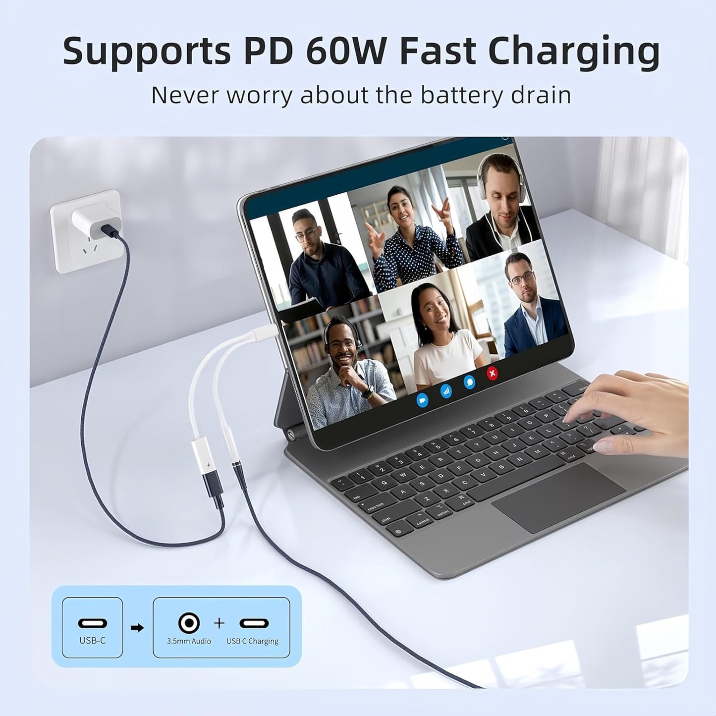 basecolors 2 in 1 Usbc Splitter Aux and Charging Bundle [USB-c Splitter & USB C to 3.5mm Jack and Charger],PD 60W Fast Charging and Hi-Fi Audio,for