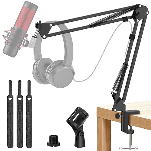 K KASONIC Microphone Stand, Adjustable Microphone Desk Stand for HyperX Mic Boom Arm Stand for Broadcasting Recording, Voice-Over Sound Studio