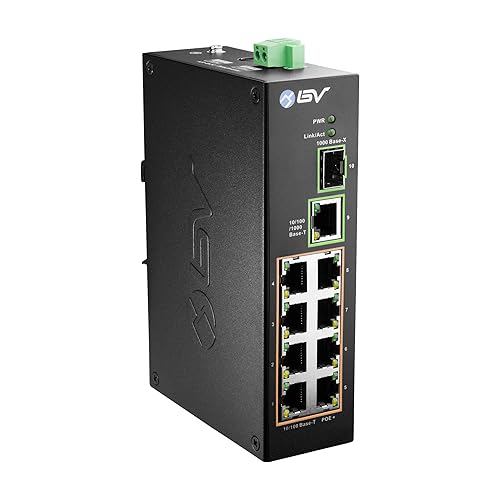 BV-Tech 8 Port PoE Switch with 1 Gigabit Uplink and Industrial DIN Rail - Power Over Ethernet Network Switch for IP Cameras, VoIP Phones, Wireless APs