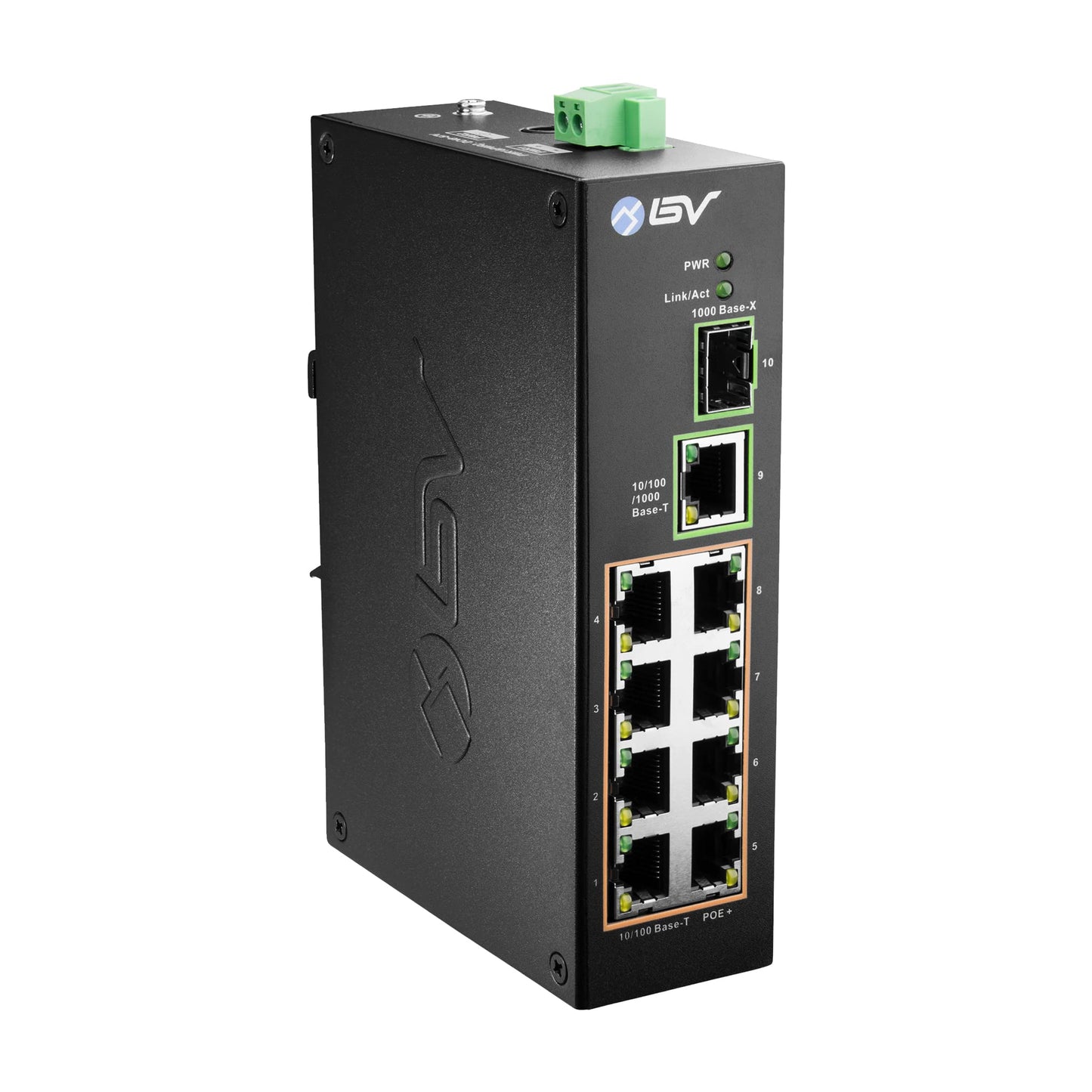 BV-Tech 8 Port PoE Switch with 1 Gigabit Uplink and Industrial DIN Rail - Power Over Ethernet Network Switch for IP Cameras, VoIP Phones, Wireless APs