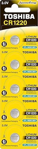 TOSHIBA CR1220 3V Lithium Coin Cell Battery 5 Batteries in Strip Child-Resistant Packaging