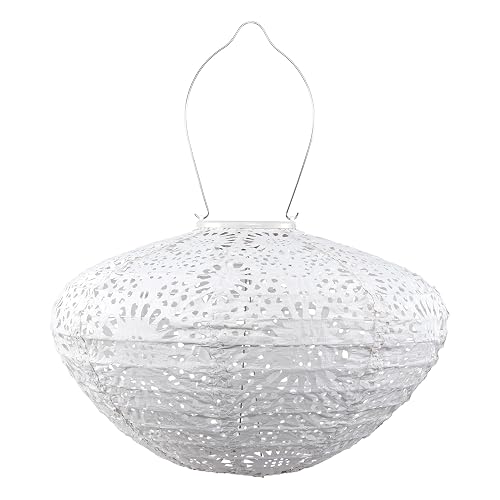 Allsop Soji Stella Crown Chantilly Lace Solar Lantern, 13" LED Outdoor Light, Handmade with Weather-Resistant UV Treated Fabric, Stainless Steel