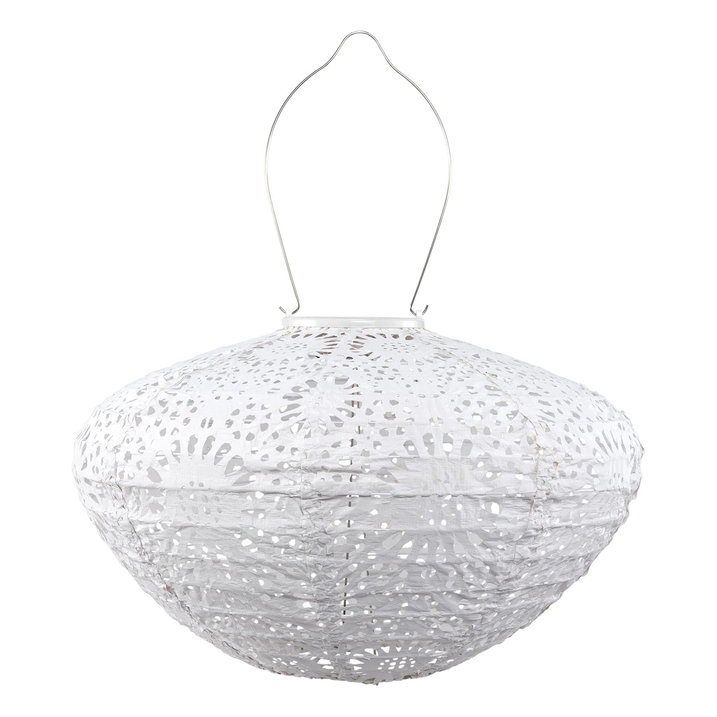 Allsop Soji Stella Crown Chantilly Lace Solar Lantern, 13" LED Outdoor Light, Handmade with Weather-Resistant UV Treated Fabric, Stainless Steel