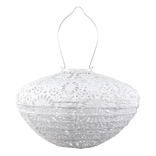 Allsop Soji Stella Crown Chantilly Lace Solar Lantern, 13" LED Outdoor Light, Handmade with Weather-Resistant UV Treated Fabric, Stainless Steel