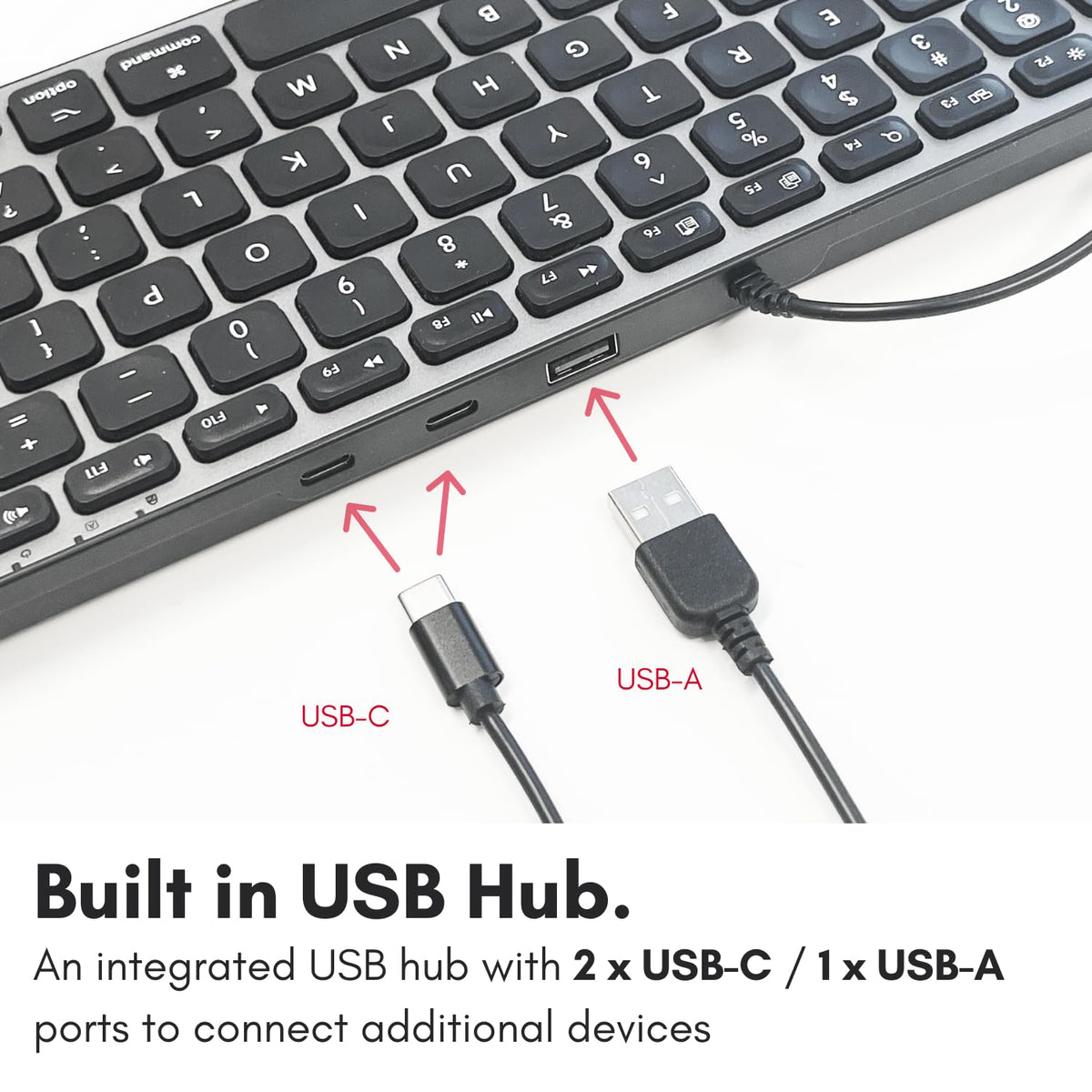 Macally Wired Keyboard for Mac with USB Hub (2X USBC / 1x USBA) - Compatible Small Apple Keyboard with 2 in 1 USB Plug - for MacBook Pro/Air, Mac