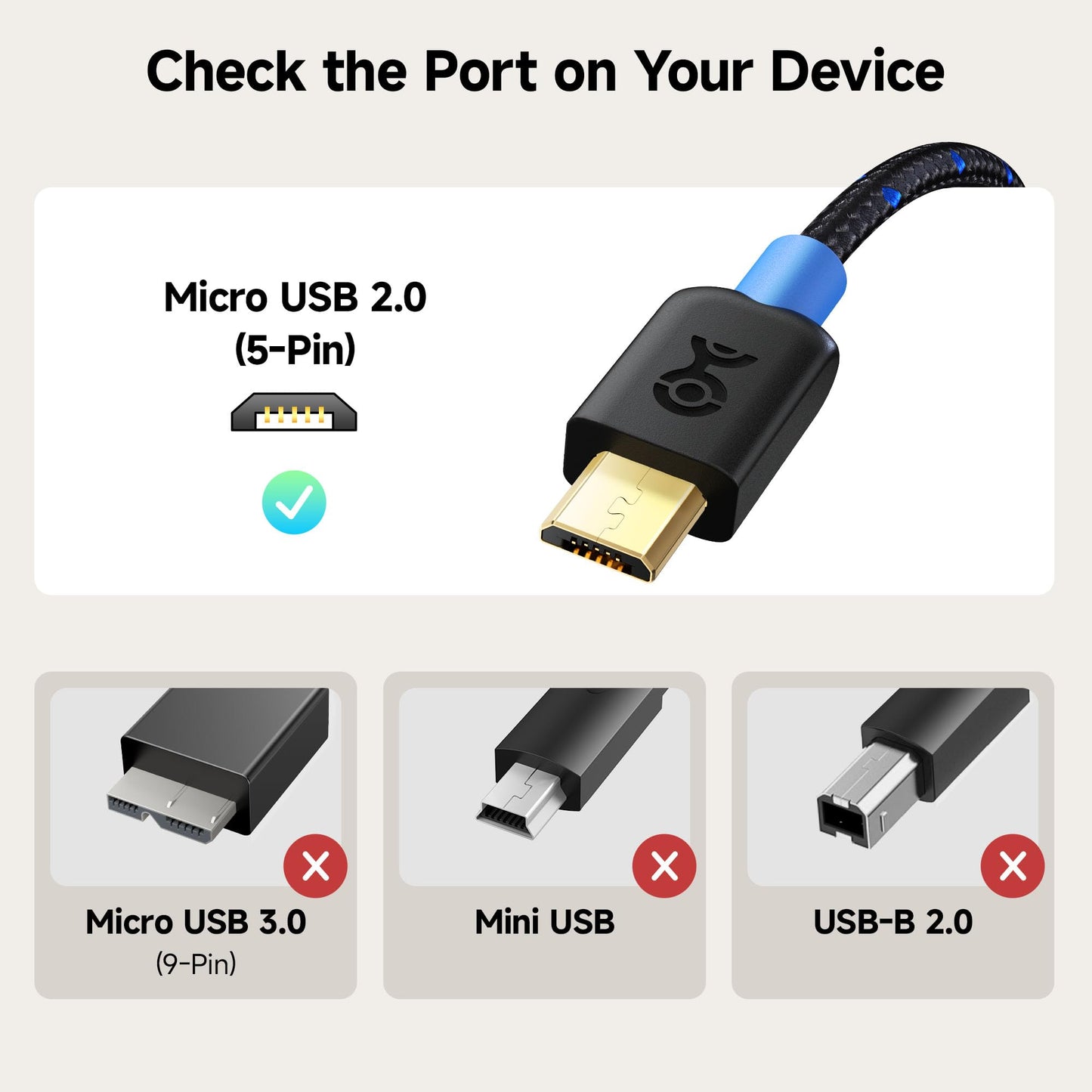 Cable Matters Braided USB C to Micro USB Cable - 3.3ft, [3A/15W Charging, 480Mbps Data] MicroUSB to USBC Cable, Micro-B 2.0 Cord for Game Controller
