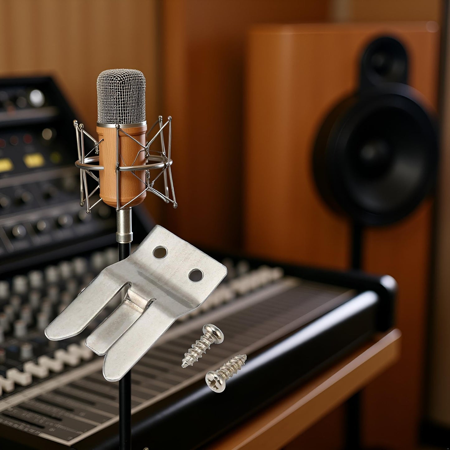 1Pc Silver Metal Mic Holder/Clip Cb Mic Holder- Screw in Screws Included Pull Up to Re Microphone Clips Accessories Musical Instruments