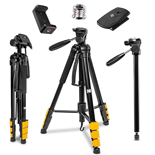 Kodak PhotoGear 2-in-1 Tripod & Monopod | Lightweight 70” 4-Section Flip-Lock Aluminum Stand Converts to 64.5” Monopod | QuickRelease Plates 3-Way