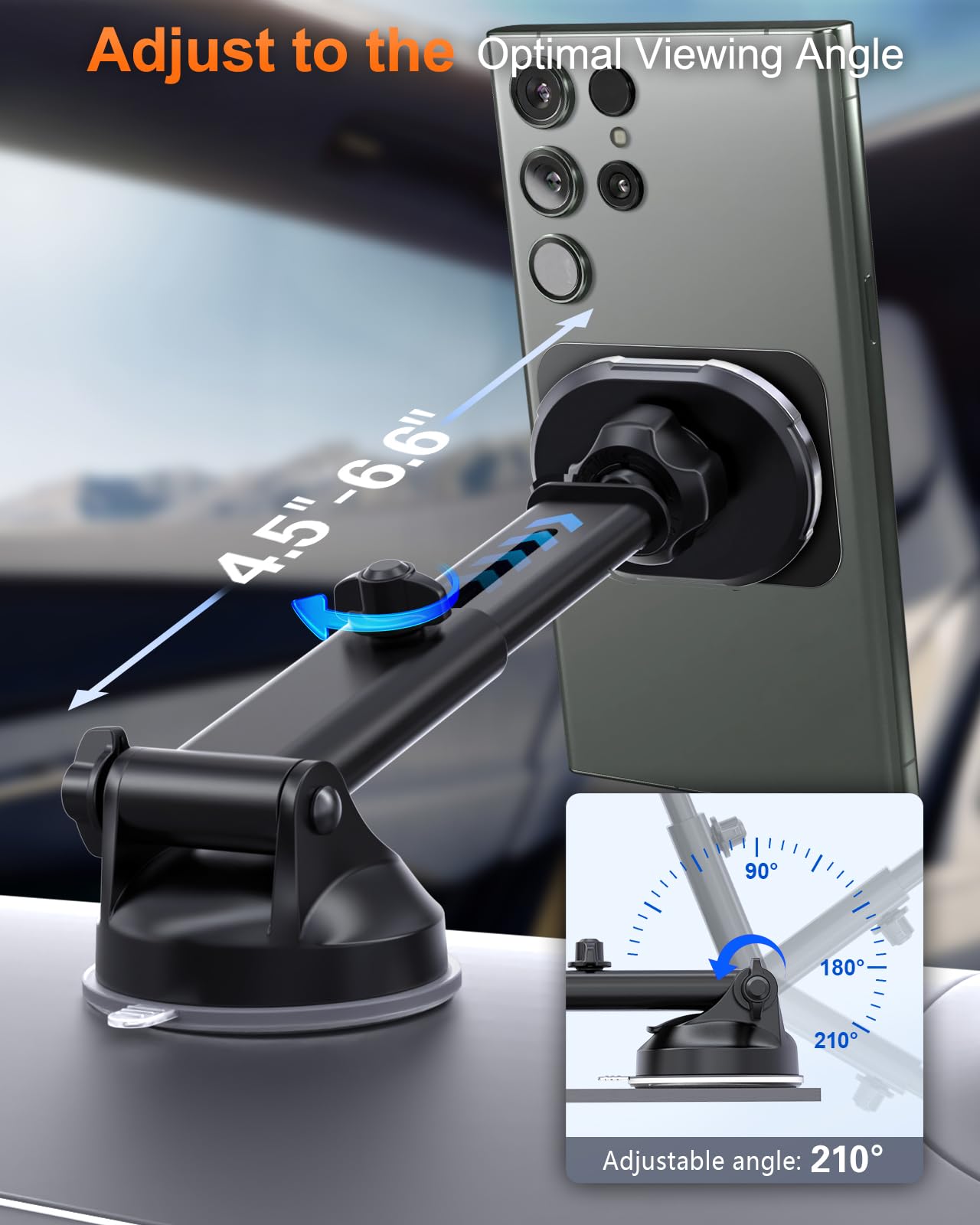 volport Magnetic Phone Holder for Car, Industrial-Strength Suction Cup Phone Mount Windshield Dashboard, Strong Magnets Adjustable Phone Mount