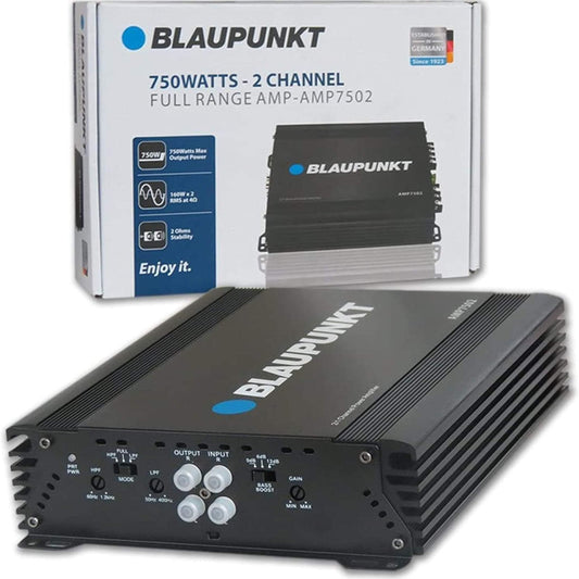 Blaupunkt AMP-7502PRO 750W 2-Channel Amplifier Class AB - Compact Slim Design, Full Range, Crossover, Gain Adjustable