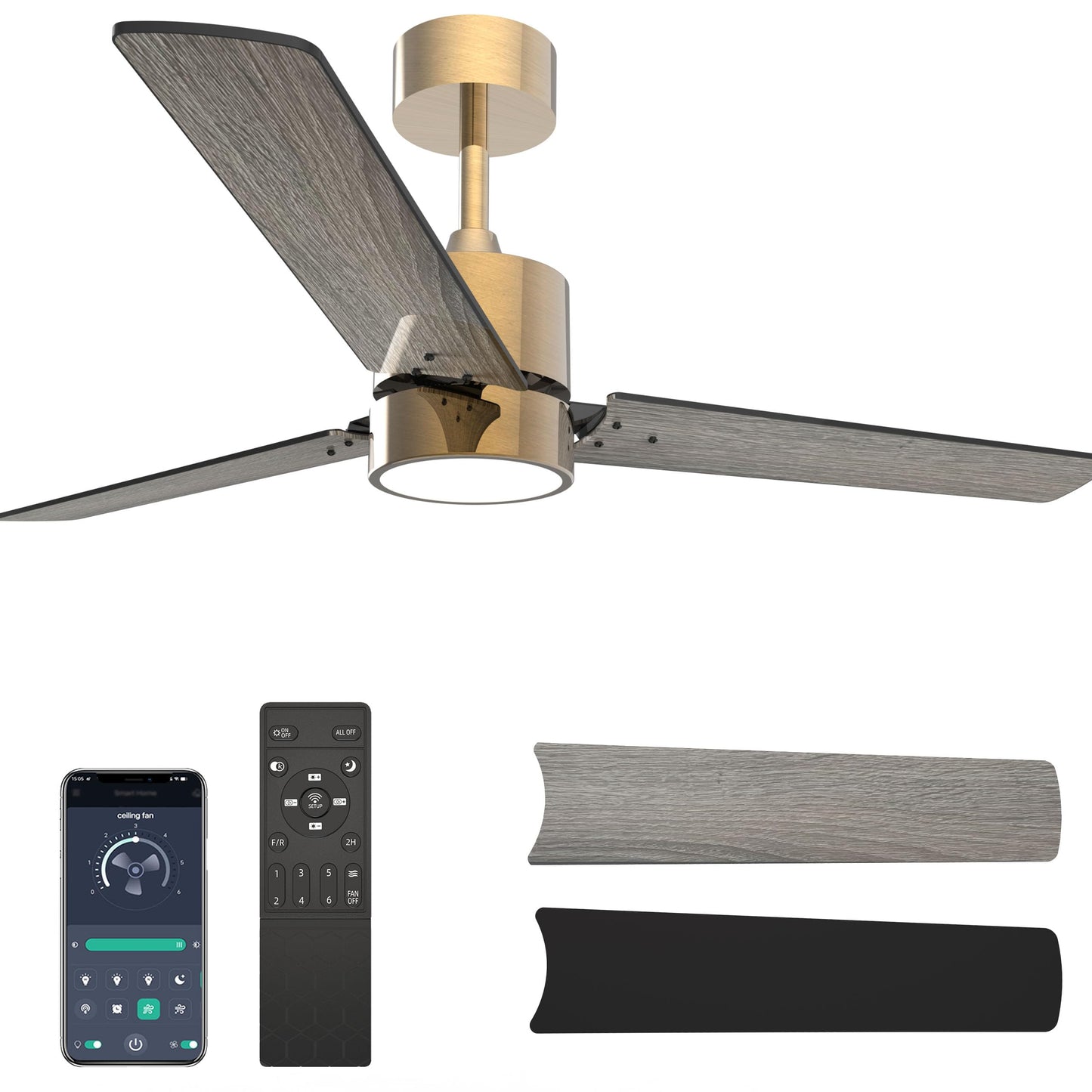 Lemontec Ceiling Fans with Lights 52" Low Profile Indoor Ceiling Fan with Light and Remote/APP Control, Flush Mount, LED Dimmable DC Reversible Modern