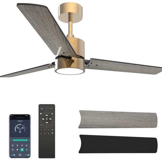 Lemontec Ceiling Fans with Lights 52" Low Profile Indoor Ceiling Fan with Light and Remote/APP Control, Flush Mount, LED Dimmable DC Reversible Modern