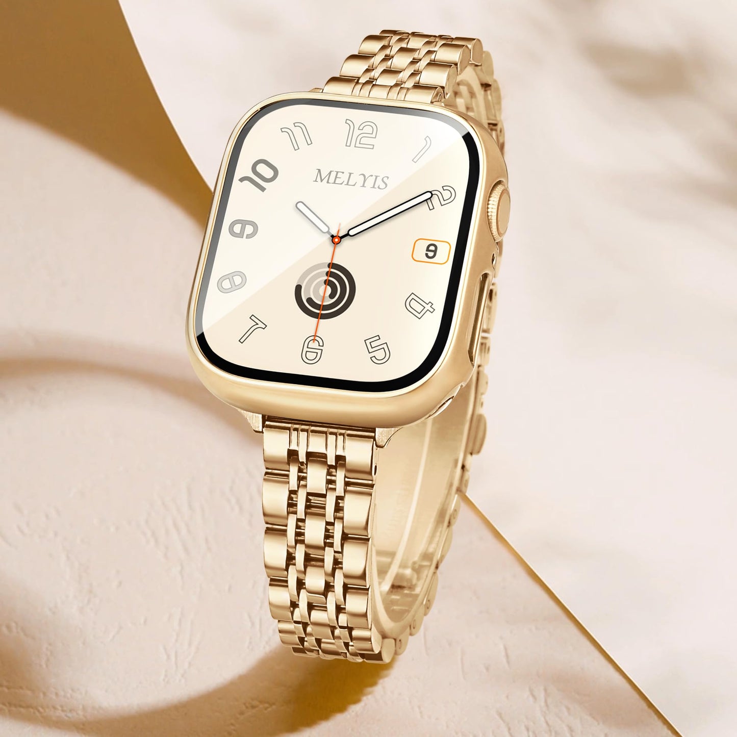 Melyis Slim Metal Band with Case Fits Apple Watch Bands for Women 41mm, Thin Stainless Steel iWatch Bands Women, Dressy Band for Apple Watch