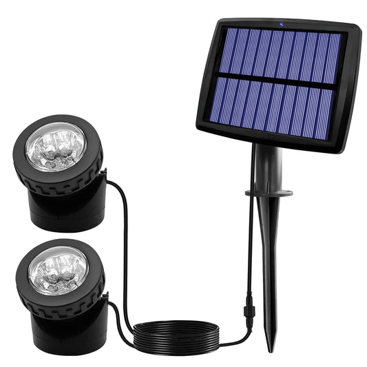 AVEKI Solar Pond Spotlights, 12 LED Solar Underwater Lights with Dual Head Waterproof Submarine Landscape Spotlight Security Lighting for Outdoor