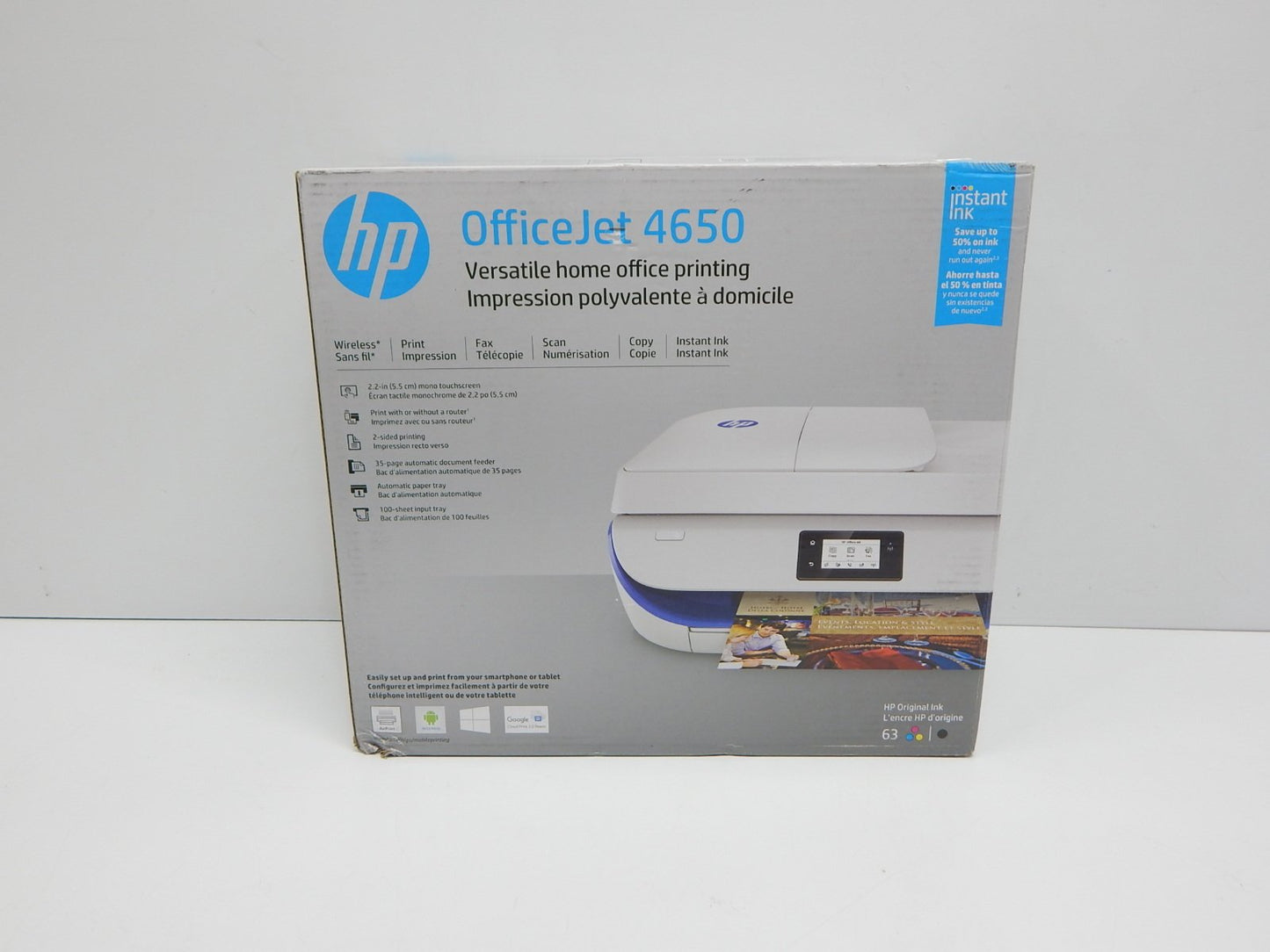 HP 4650 OfficeJet Wireless All-in-One Photo Printer with Mobile Printing Instant Ink Ready 2.2" Blue
