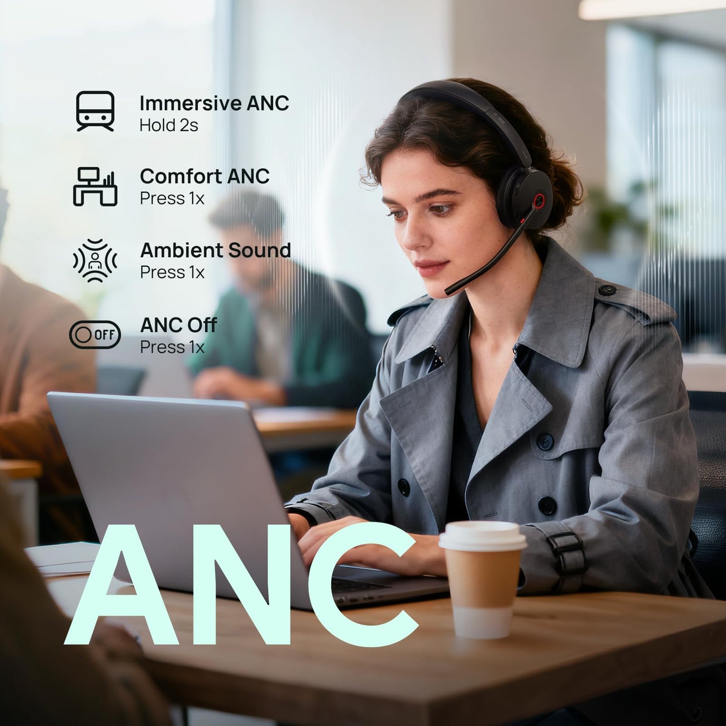 Yealink BH74 UC ANC Bluetooth Headset with Microphone for Hybrid Work, Microsoft Teams Premium Open Ofﬁce Certified Headsets with 6-mics Active Noise…
