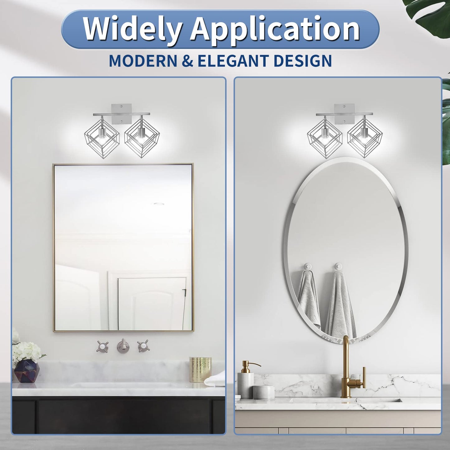 BEHIYA Bathroom Vanity Light with 2 Bulbs Bathroom Light Fixtures Over Mirror with 2 Rotatable Cube Shades Modern Wall Mounted Silver Brushed Nickle