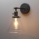 Pathson Hardwired Wall Sconce with Switch, Indoor Wall Lighting Fixtures with Funnel Clear Glass Shade, Vintage Vanity Lamps for Bathroom Lighting
