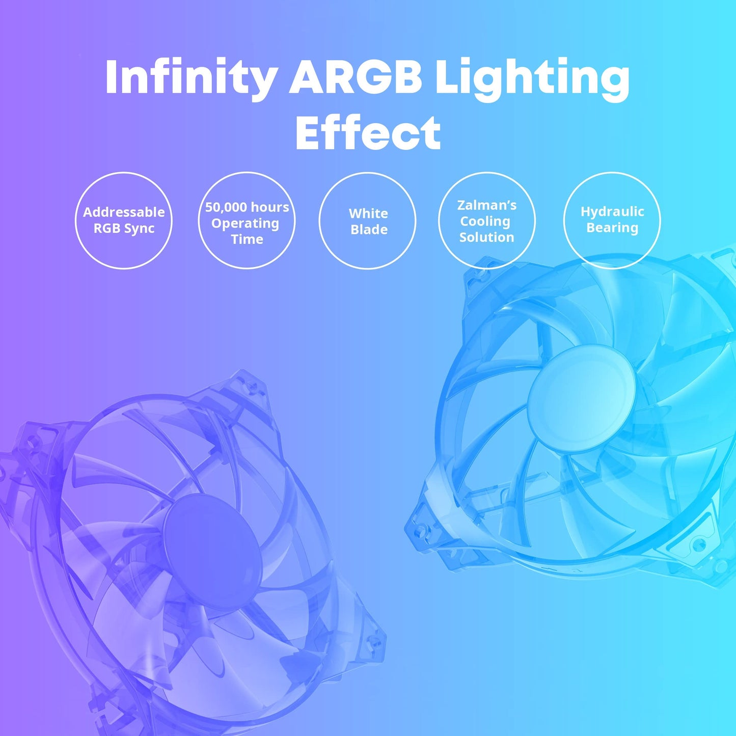 Zalman 120mm Infinity Mirror ARGB Case Fans, Silent 3-Pin Addressable RGB Fans for Desktop, 1200RPM 55.2CFM, 120mm x 120mm x 27mm, Metal, 12V DC, 2.3W