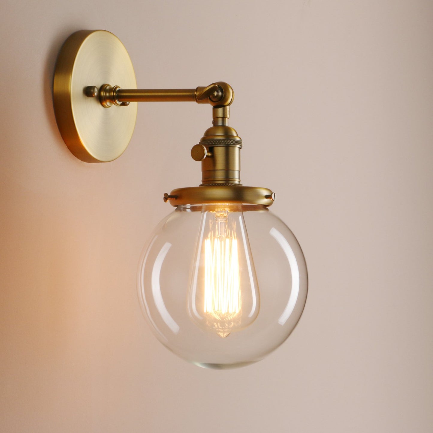 Pathson Industrial Vintage Wall Lamp Dia 5.9" with Round Clear Glass Globe Shade Loft Simple Home Design Wall Light Fixture Wall Mount Light Sconces