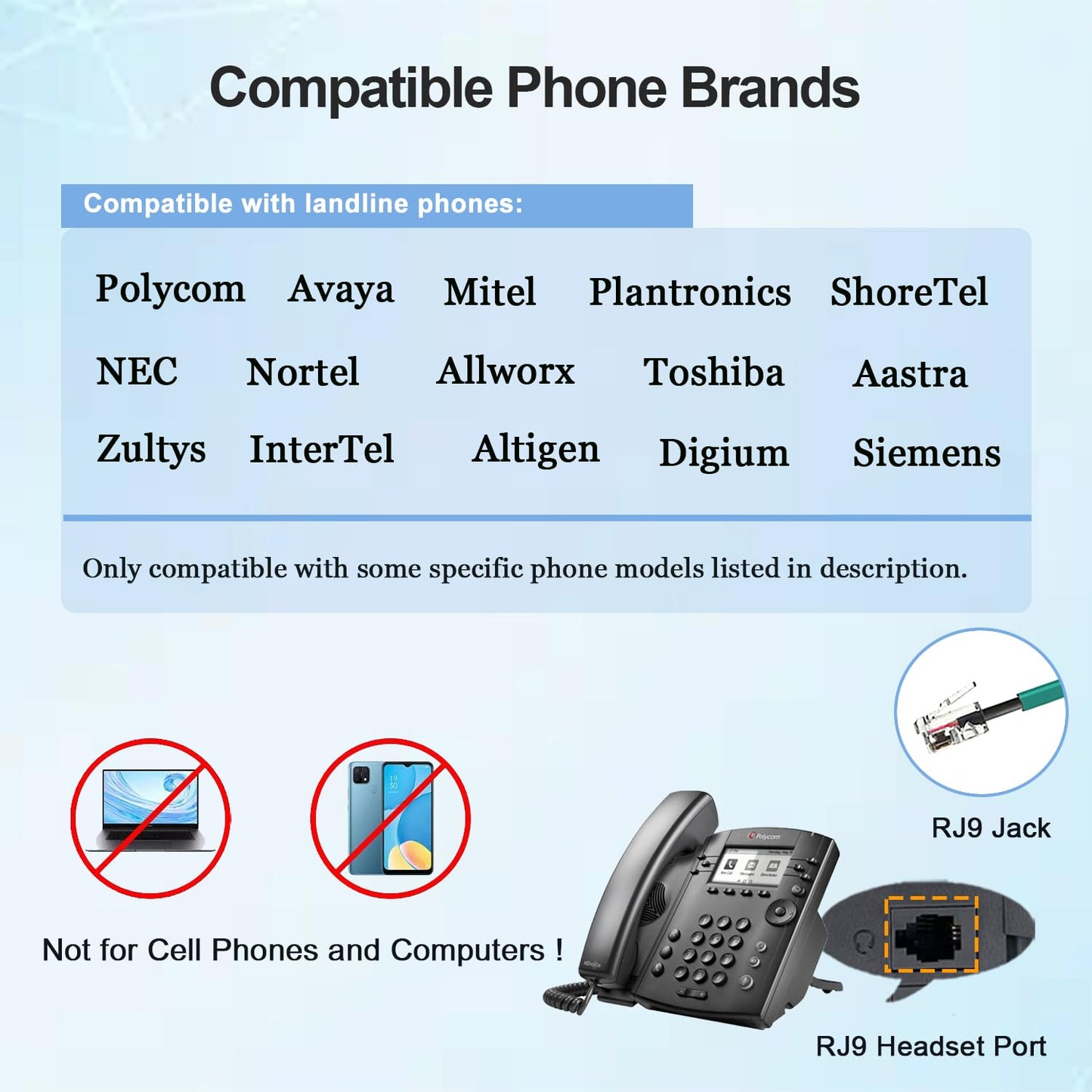 QD Headset U10P RJ9 Adapter Cable for Plantronics QD (Quick Disconnect) Wired to RJ9 Headset Cord Compatible with Polycom VVX Avaya Plantronics