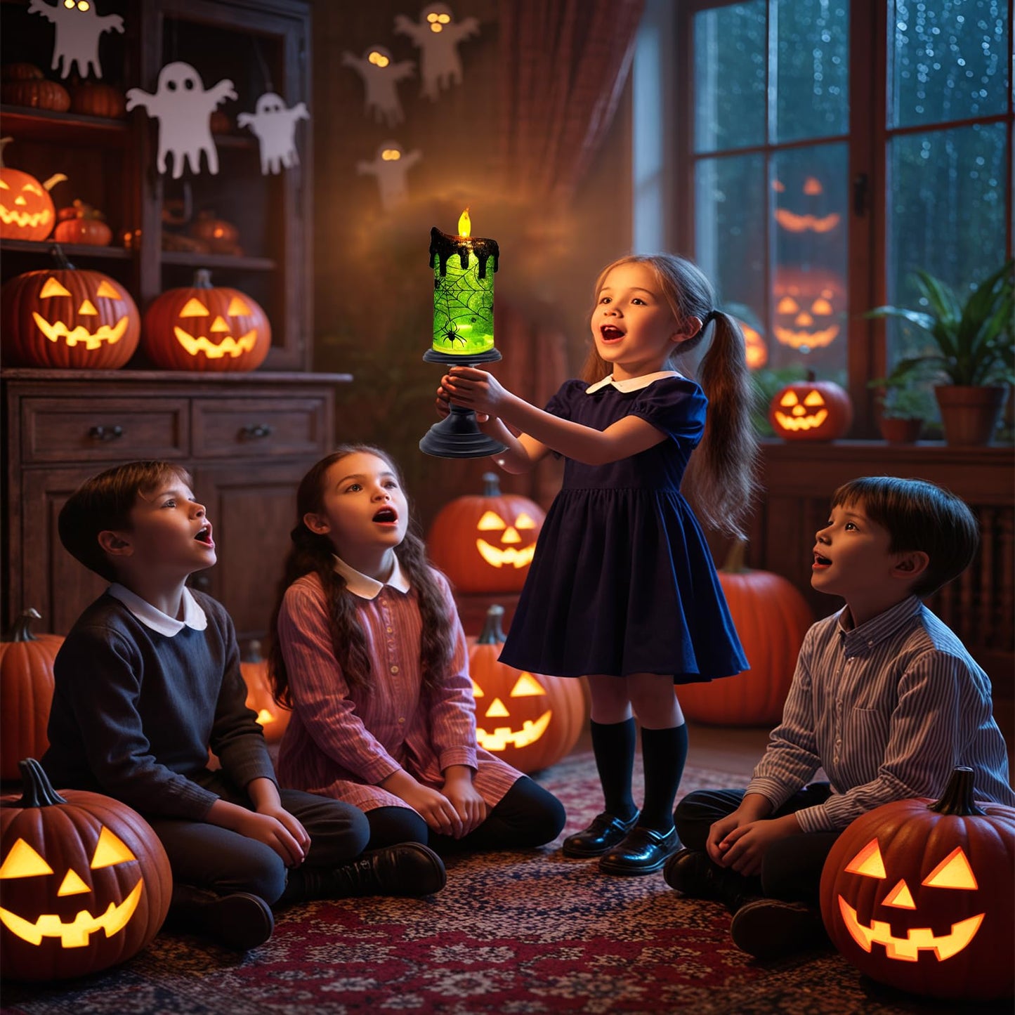 TOP COLOR TRADE 1.Halloween Snow Globe Tornado Flameless Candles Table Centerpiece for Celebration Party,Battery Operated LED Candle with 6 Hours