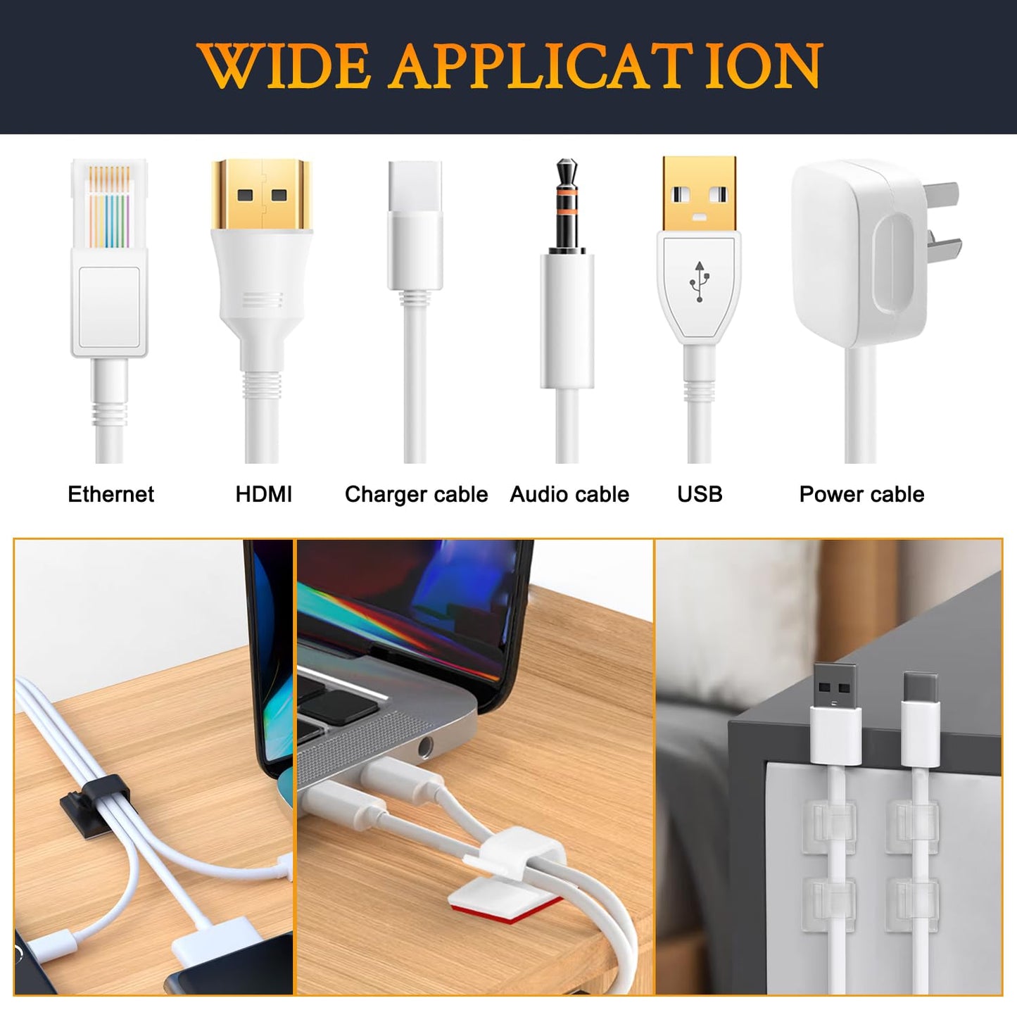 SOULWIT 50 Pcs Self Adhesive Cable Management Clips, Cable Organizers Sticky Wire Clips Cord Holder for TV PC Laptop Ethernet Cable Desktop Home