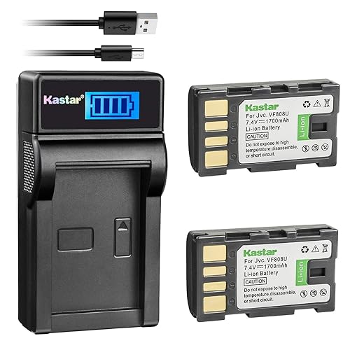 Kastar Battery (X2) & Slim LCD Charger for JVC BN-VF808 BN-VF808U BN-VF815 BN-VF823, Everio GZ-MG130 GZ-MG330 GZ-HD7 GZ-HM30 GR-D745 Series Camcorders