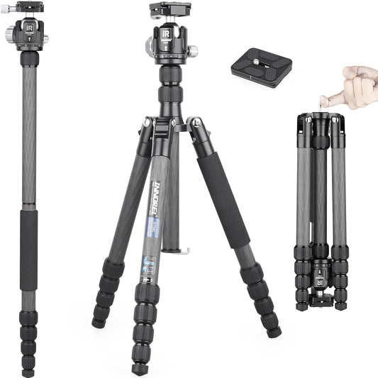 INNOREL 62 inches 10 Layers Carbon Fiber Camera Tripod Monopod with 360 Degree Low Gravity Center Ball Head, two 1/4 inch Quick Shoe Plates, Carry Bag