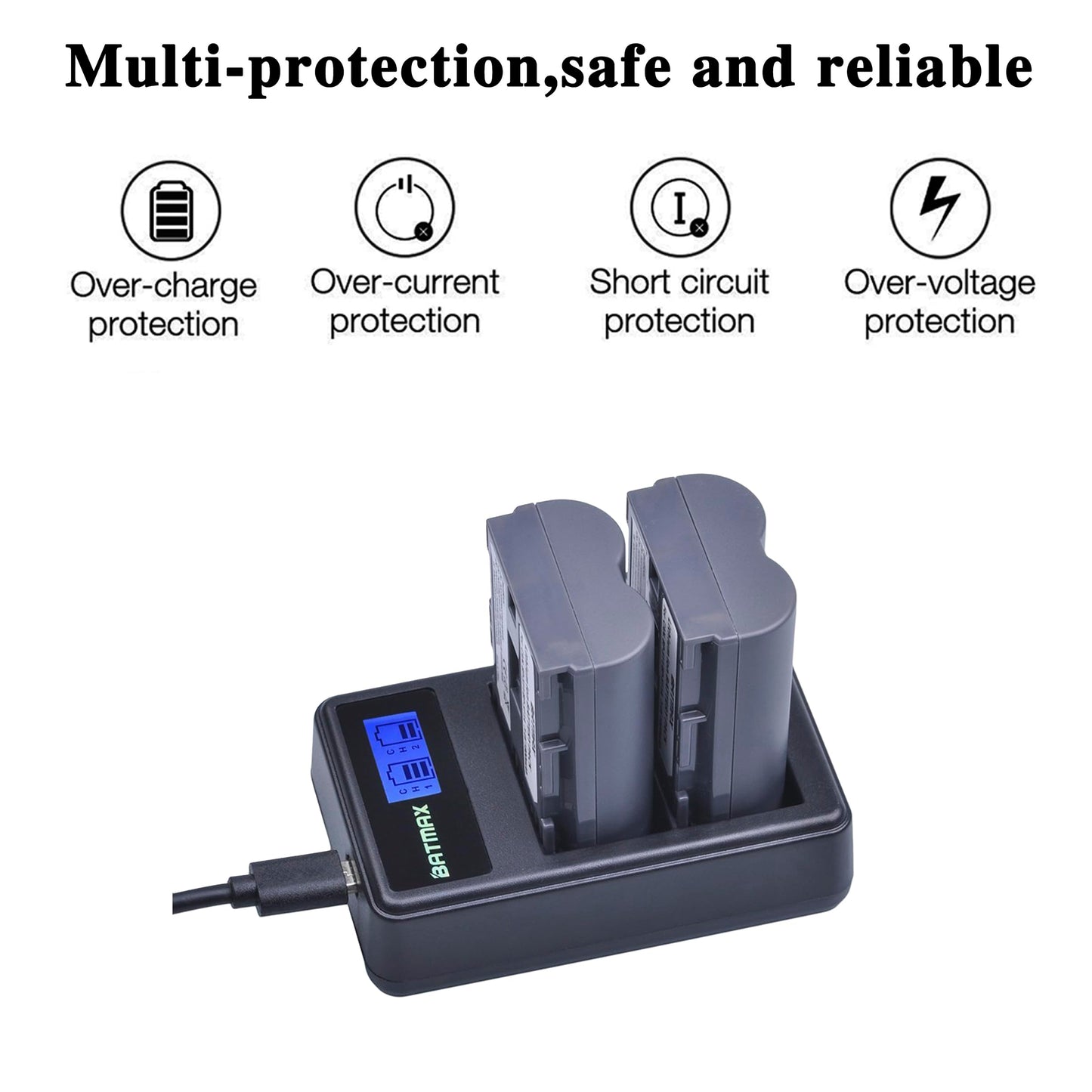 Batmax 2Packs BP-511A BP-511 BP 511 511A Battery + LCD Dual USB Charger for Canon EOS 5D, 10D, 20D, 30D, 40D, 50D, Digital Rebel 1D, D60, 300D, D30