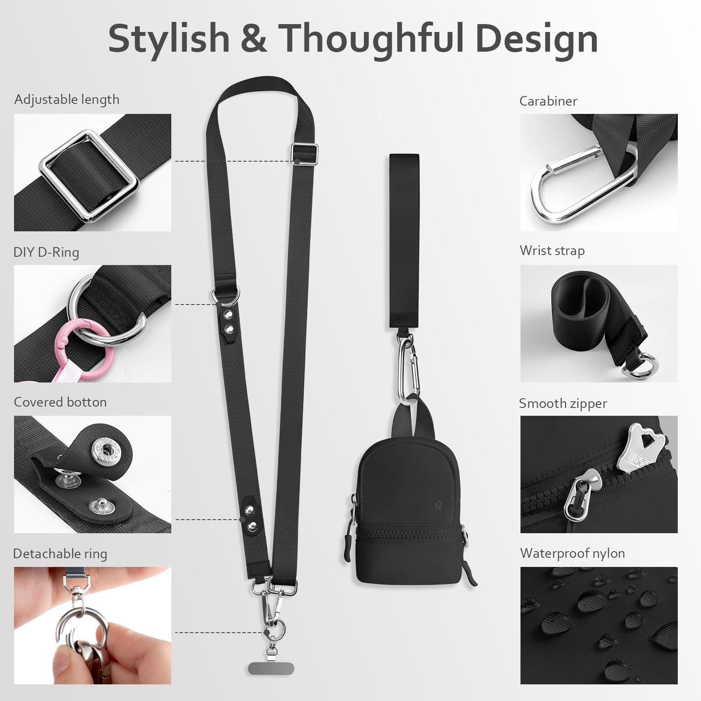 Xebslyti Phone Lanyard Clip and Go Strap for Phone with Crossbody Detachable RFID Mini Backpack Keychain Wristlet Pouch Adjustable Phone Strap