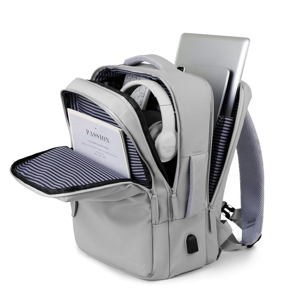 SAHARA - Multi-Compartment Travel & Laptop Backpack with USB Charging Port for Laptops up to 16-inch, Gray, (LT00100)
